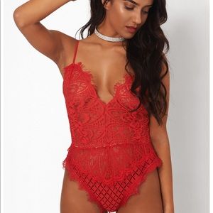 Red lace bodysuit